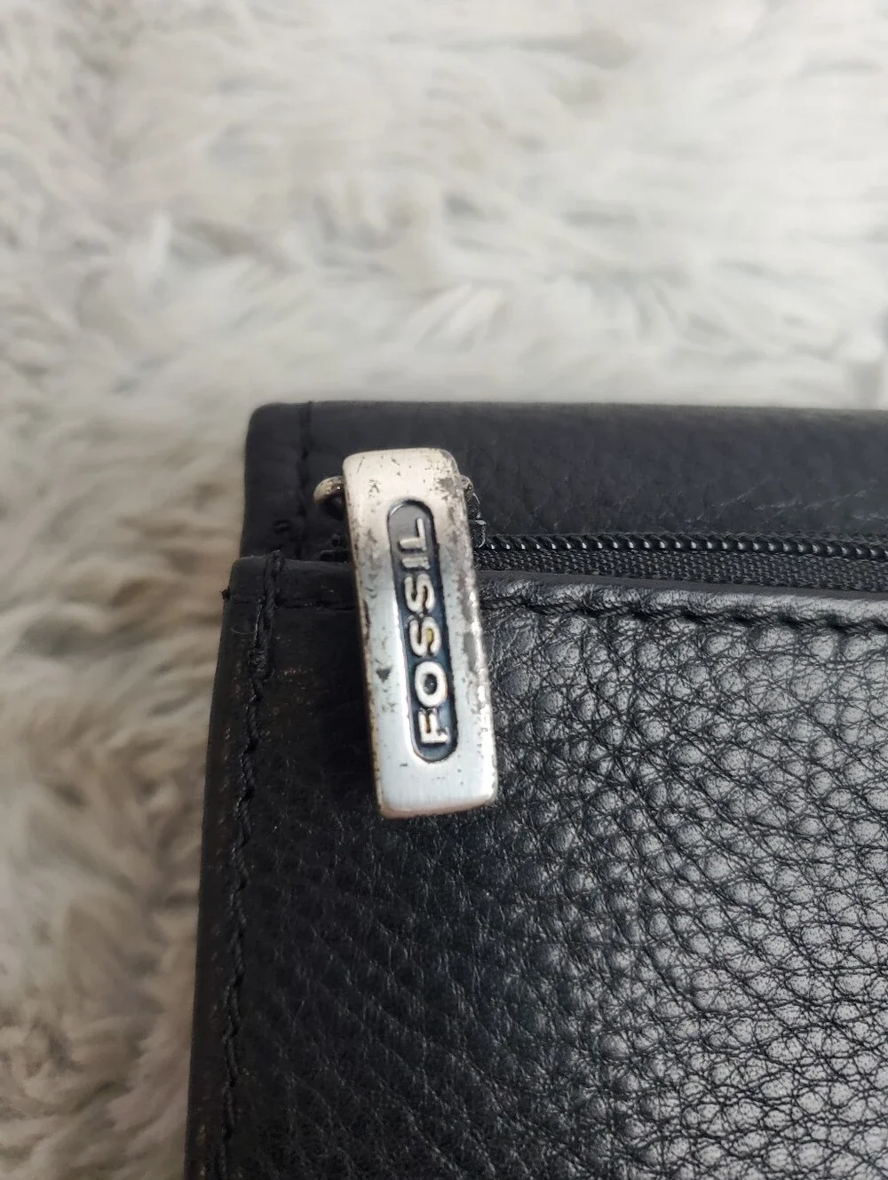 NWT Vintage Fossil Black Leather Tri Fold Wallet Coin Dept & Removable Checkbook